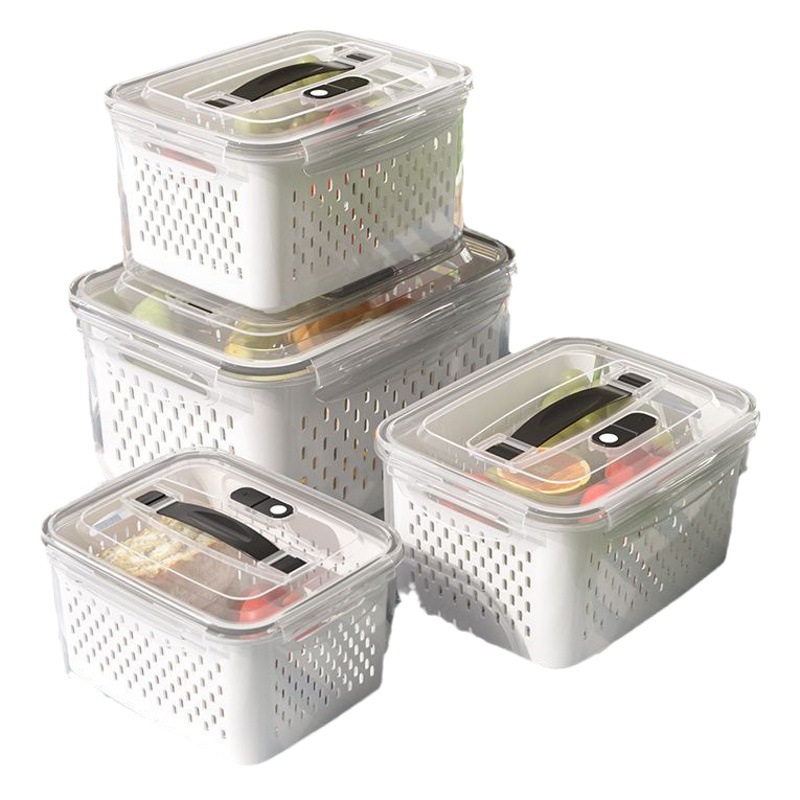Portable Drain Crisper Multifunctional Double-Layer Refrigerator Fruit Storage Box Household Plastic Transparent Sealed Storage Box