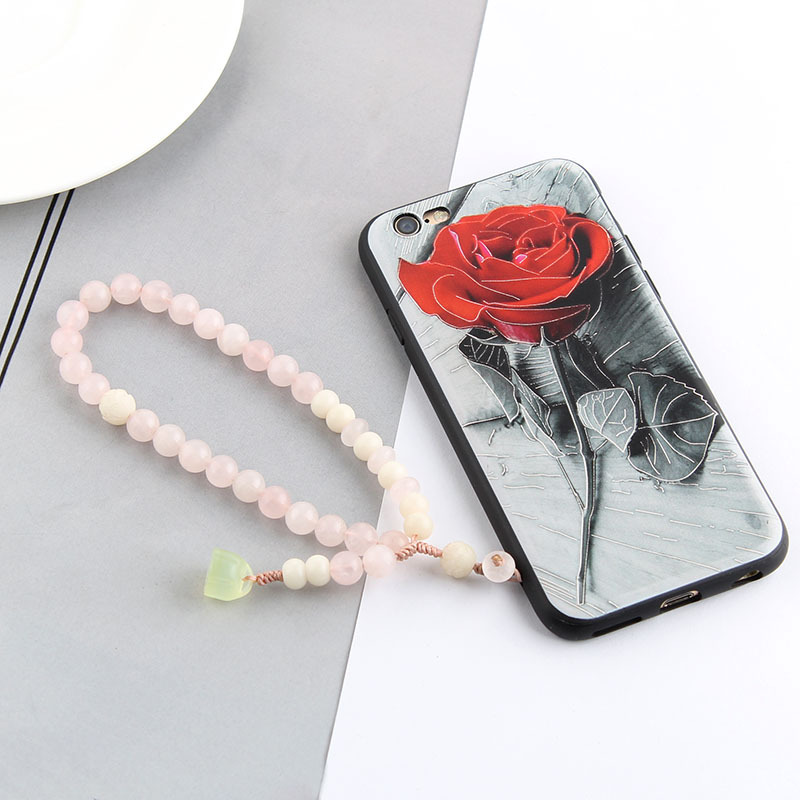 Picture of Creative mobile phone chain Chinese style women's mobile phone lanyard pendant pink crystal wrist short mobile phone case rope jewelry pendant