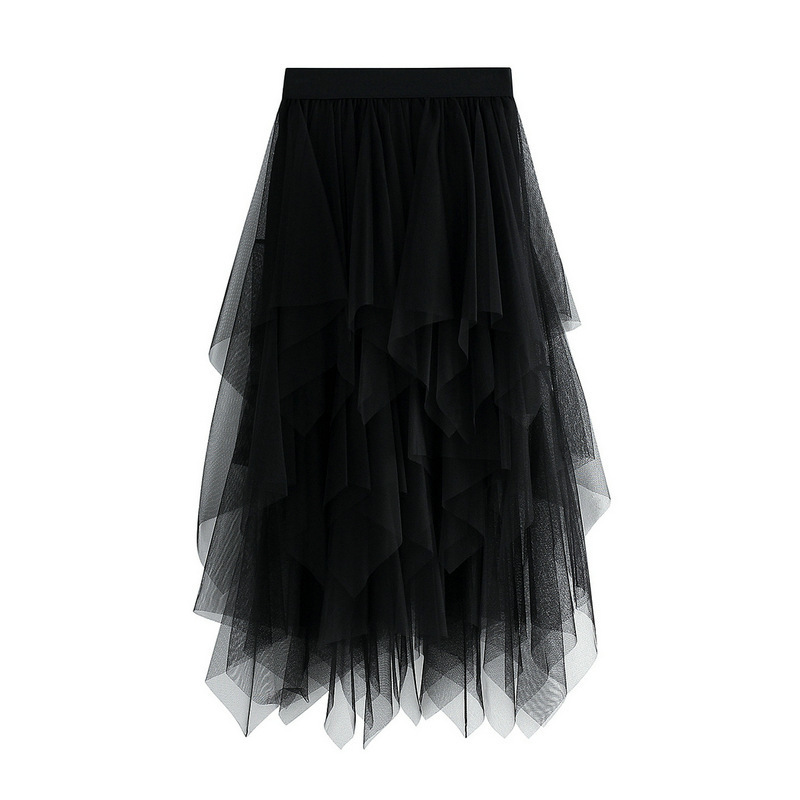 Picture of Irregular Mesh Skirt Women's Mid-length 2025 Spring New Veil Skirt High Waist All-match Slimming Skirt