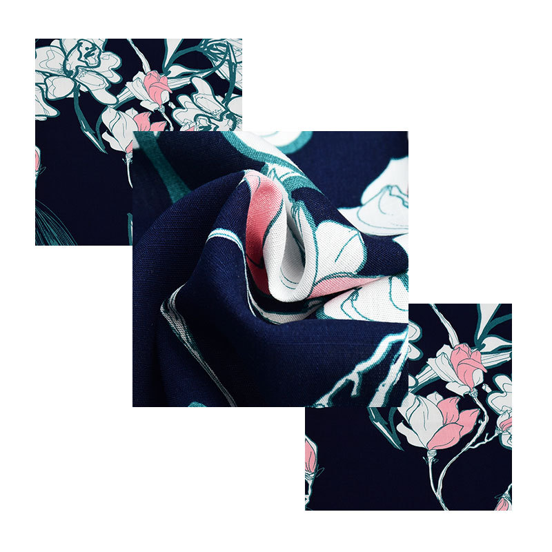 Rayon navy blue bottom big white flower printing reactive printing cross-border foreign trade new quick sale Amazon dress