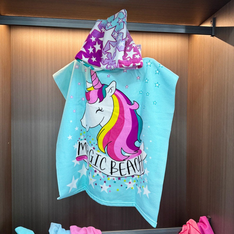Picture of Children's Bath Towel Hooded Poncho Bathrobe Super Soft Wearable Baby Absorbent Towel for Boys and Girls Swimming