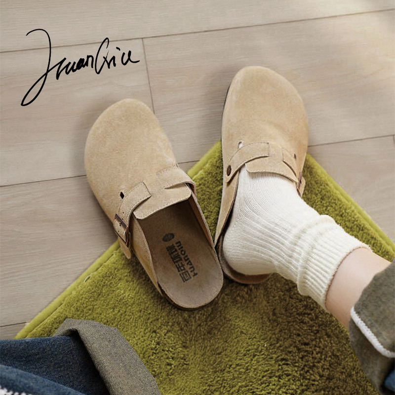 Universal Birkenstock Shoes Women's 2024 New Autumn and Winter Retro Cork Flat Casual Baotou Half Drag Birkenstock Shoes