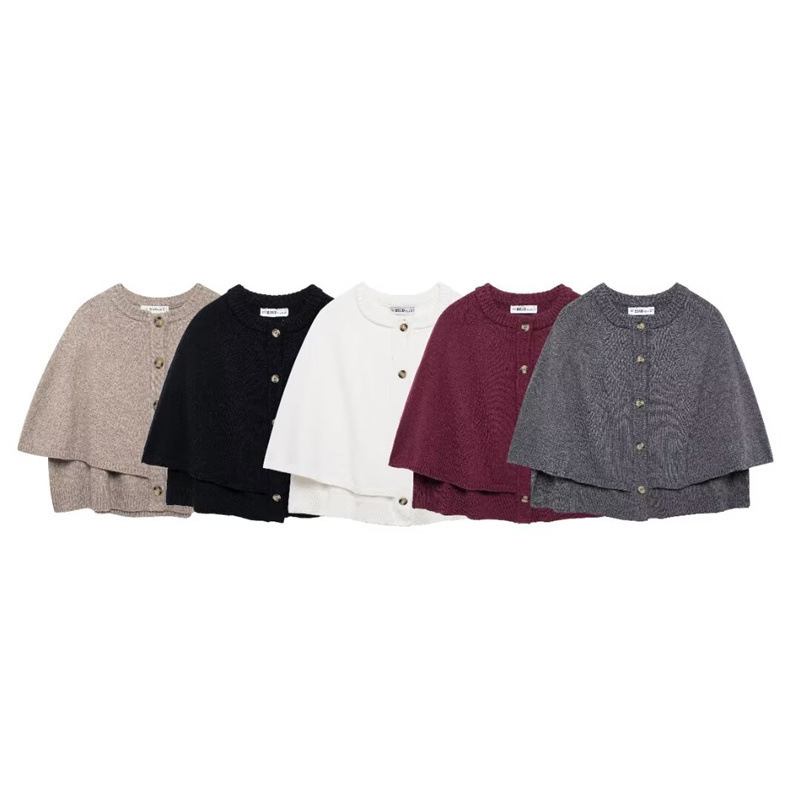 Foreign Trade 2024 Autum New European and American Style Women's Fashion Casual Round Neck Knitted Shawl Short Outwear 2488107