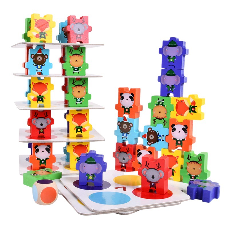 Children's animal jengle building blocks parent-child interactive logical thinking early education Yi jenggao desktop game toys