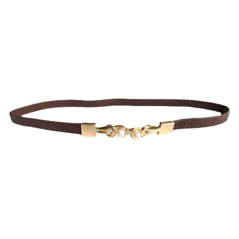 Black Elastic Small Belt, Thin Elastic Decorative Dress, Shirt, Fashionable Elegant, Pearl Buckle Belt for Women