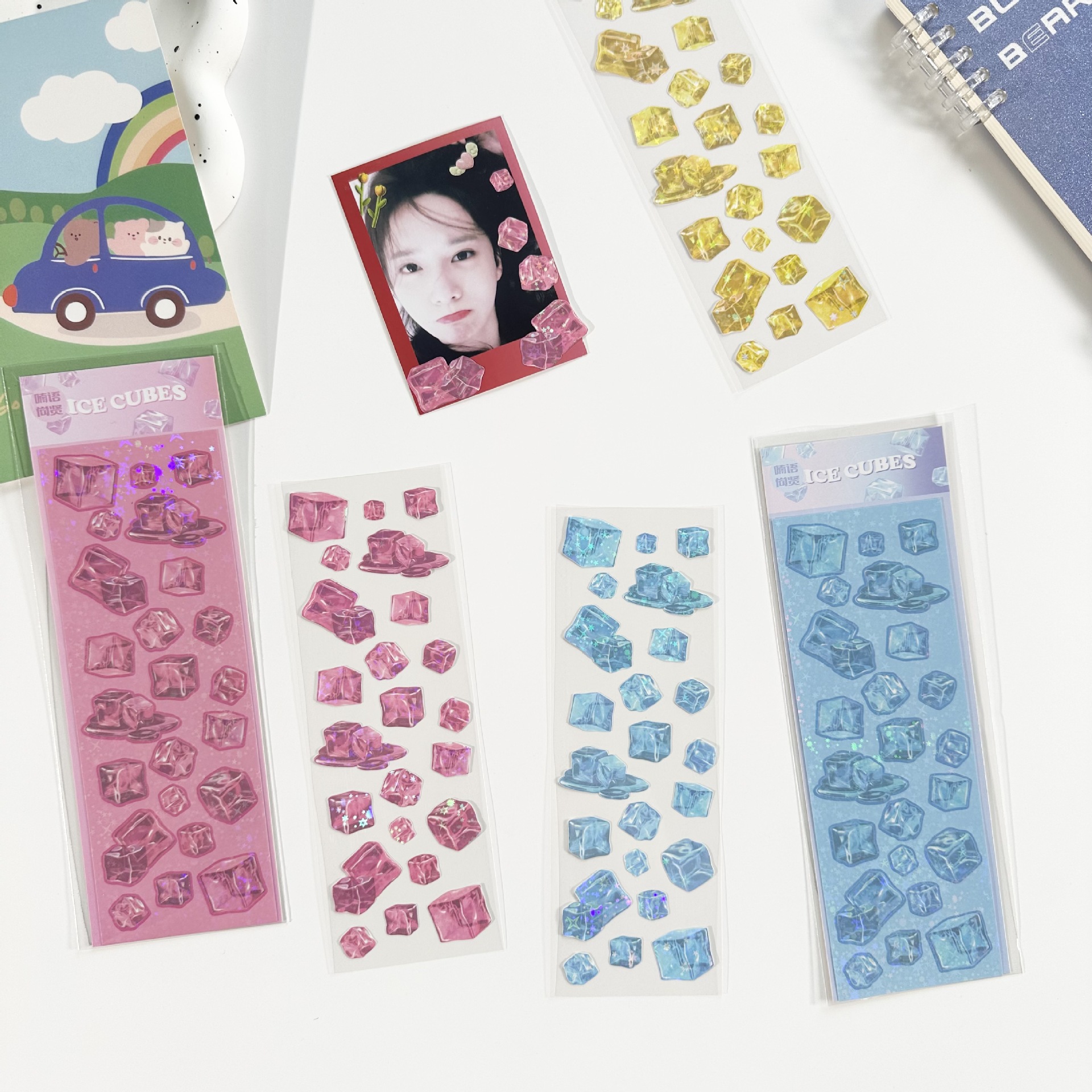 Coisini Original Ice Stickers Ins Korean Style Goo Card Hand Account Stickers DIY Decorative Cute Laser Stickers