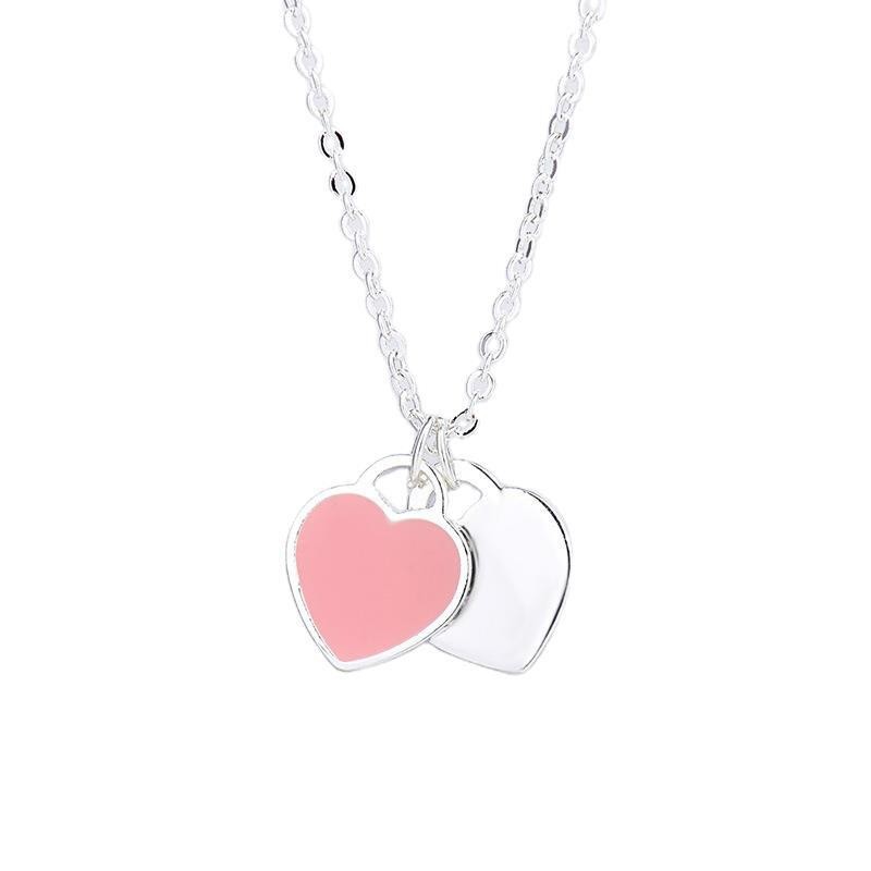 Picture of Qiaolanxuan Simple Heart Oil Dripping Enamel Red Blue Pink Three-Color Heart-Shaped t Home Necklace Clavicle Chain Women's Jewelry