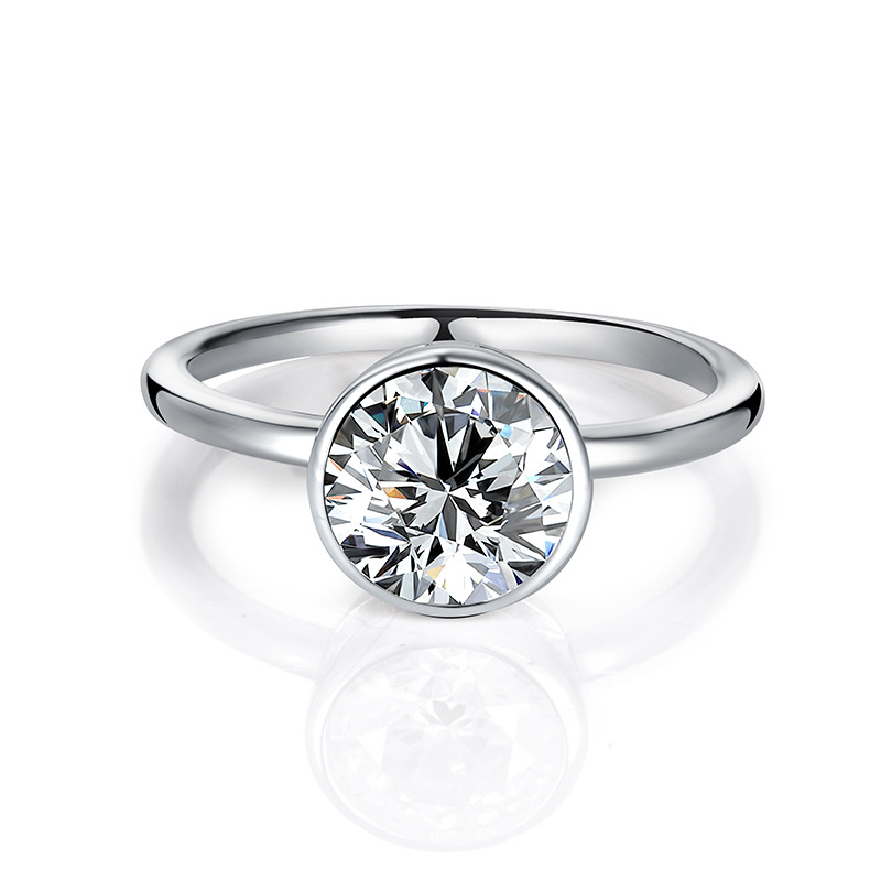 Classic Simple 2 karat Round Bubble Ring 8mm Mosan Drill Seconds Pen S925 Silver Plated 18k Gold Ring