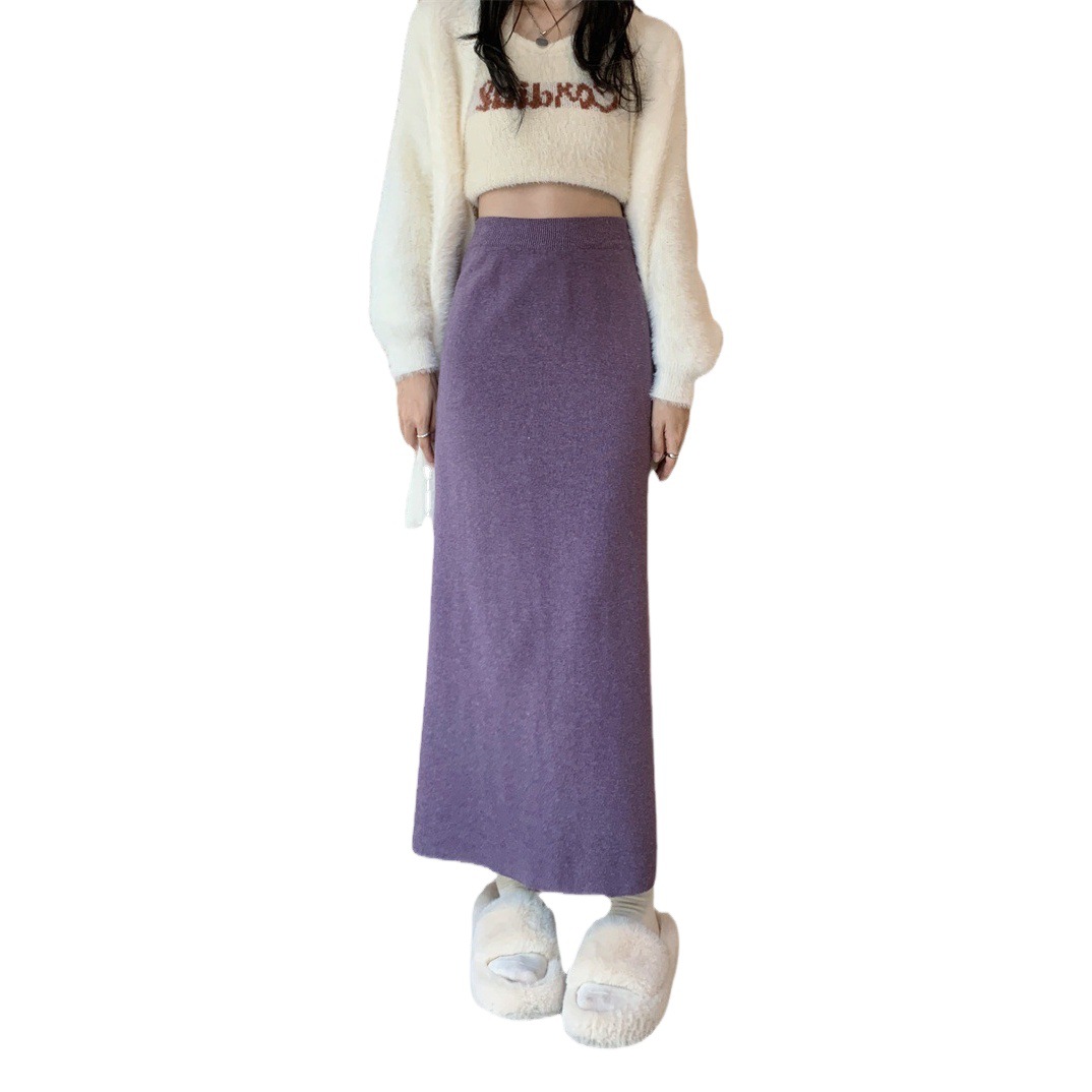 2023 Spring New Casual All-match Slim-fit Straight Knitted Skirt Women's All-match High Waist Small Elegant Skirt