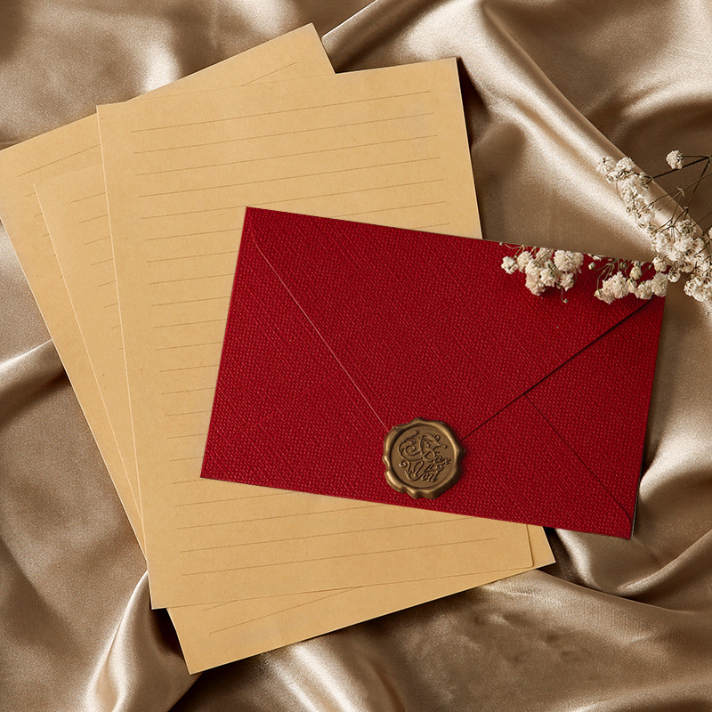 Picture of Linen Envelope Letter Paper Set Retro Love Letter Chinese Style Cowhide Special Paper Invitation Postcard Fire Paint Envelope