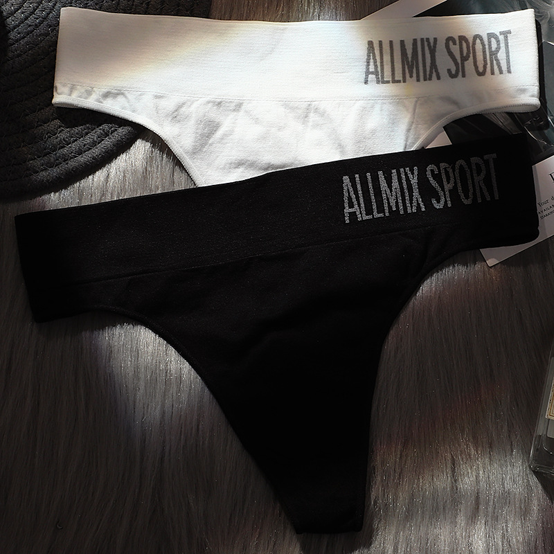 Picture of Foreign Trade European and American Women's Underwear Sexy Seamless Sports Fitness Letter Wide Waist Middle Waist Seamless Briefs Thong