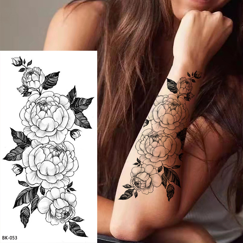 Picture of Cross-Border Supply of Sketch Flower Tattoo Stickers, Sketch Tattoo Stickers, Rose Flower Black and White Flower Tattoo