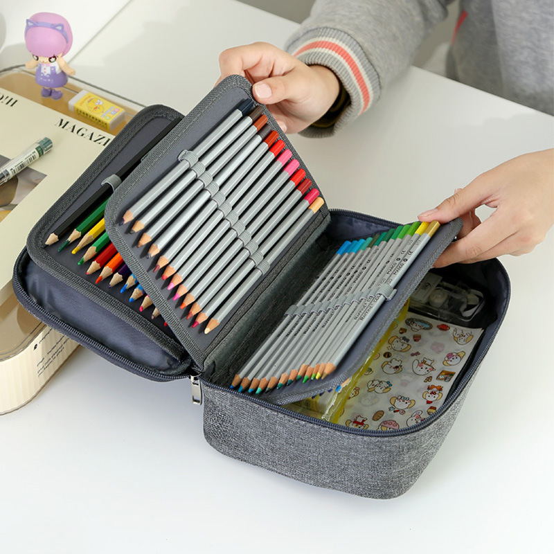 Picture of 72 Hole Sketch Pen Storage Bag Amazon Hot Student Pencil Bag Three-Layer 24 Hole 48 Hole Pencil Stationery Storage Bag
