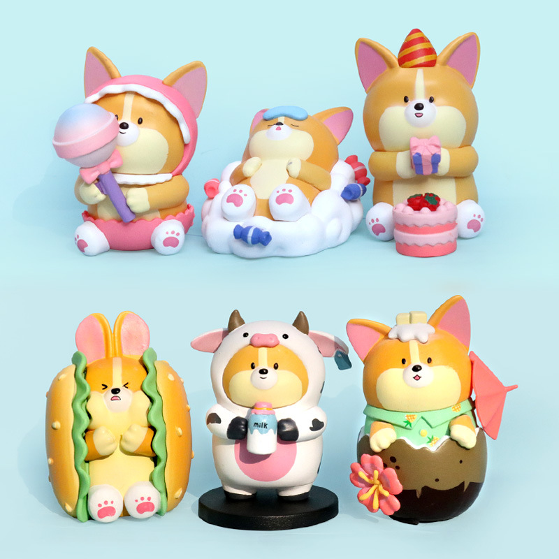Cute Hamburger Corgi Puppy Dog Hand Model Dessert Dog Doll Toy Desktop Baking Cake Decoration Ornaments