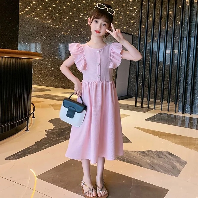 Picture of Girls Summer Dress Fashion New Children Baby Stylish Thin Vest Skirt Girls Flying Sleeve Paid Dress