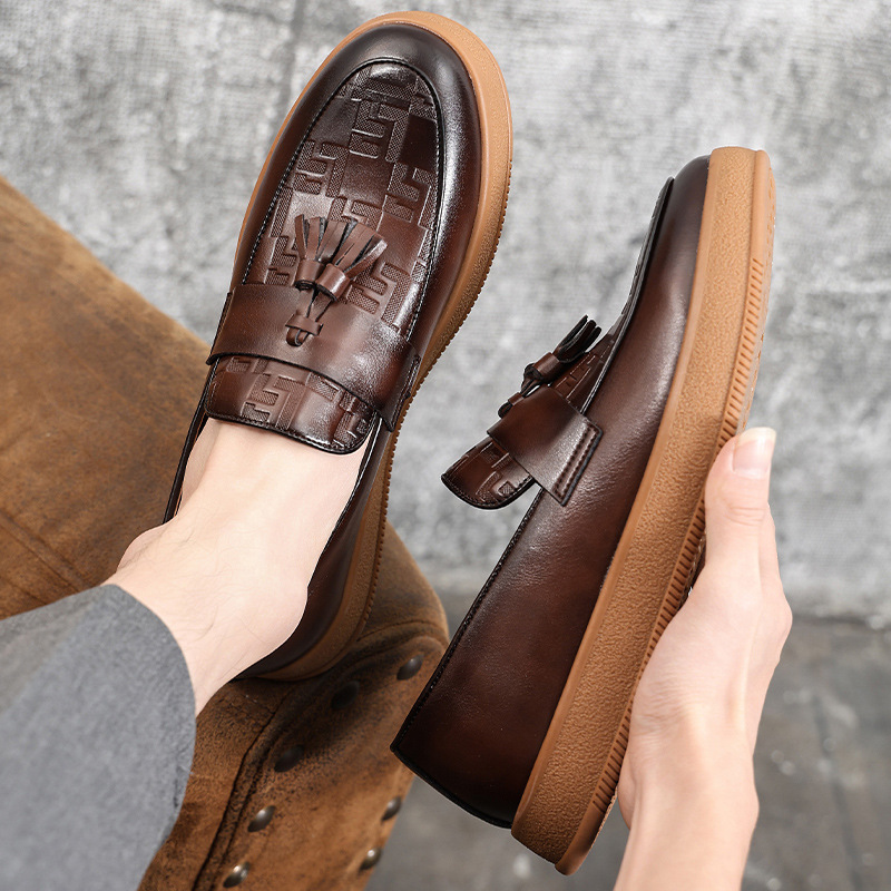 9607 Loafers Casual Men's Shoes Trendy Height-Increasing Round-Toe Shoes British Style Breathable Loafers Cross-Border Wholesale