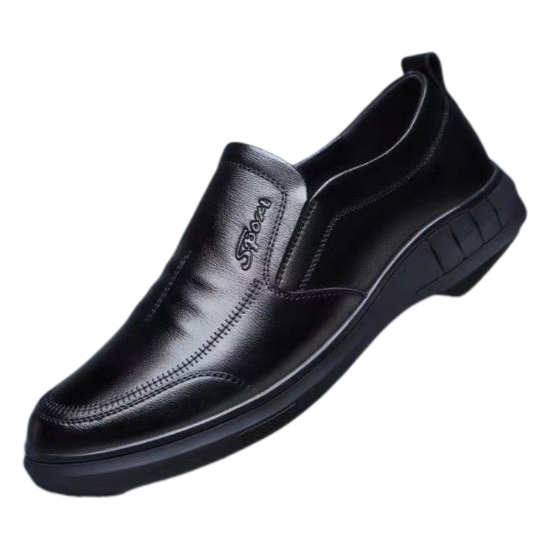 Middle-Aged and Elderly Men's Leather Shoes, British Style, All-Season, Fashionable, Soft-Soled, Slip-On, Round-Toe Shoes, Business, Comfortable, Men's Casual, Gentleman Style