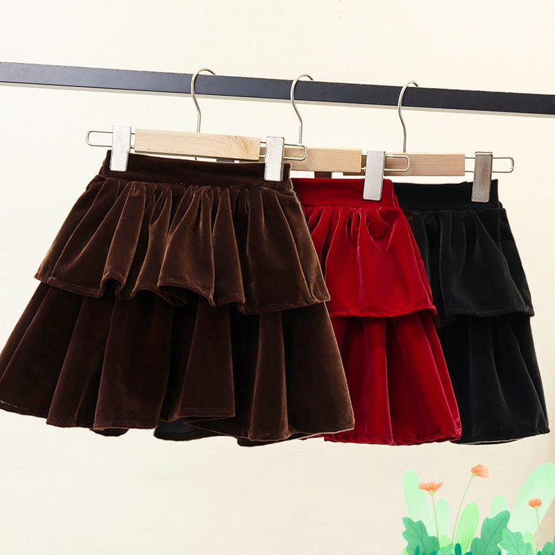 Velvet Cake Skirt Skirt Autumn and Winter New High Waist Slim A- line Skirt Women's High Waist Skirt Children's Wear