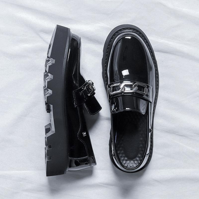 2025 spring new business men's shoes fashion platform bottom toe shoes versatile thick bottom black casual shoes men