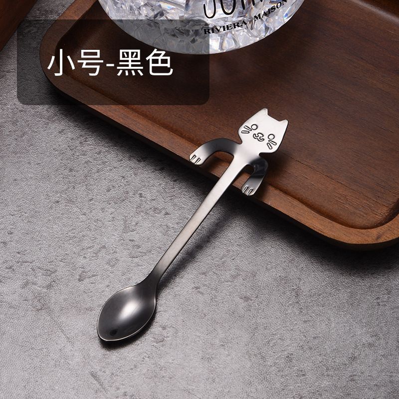 Picture of 304 stainless steel cat spoon creative cartoon hanging side spoon cute coffee spoon gold plated mixing spoon plus logo