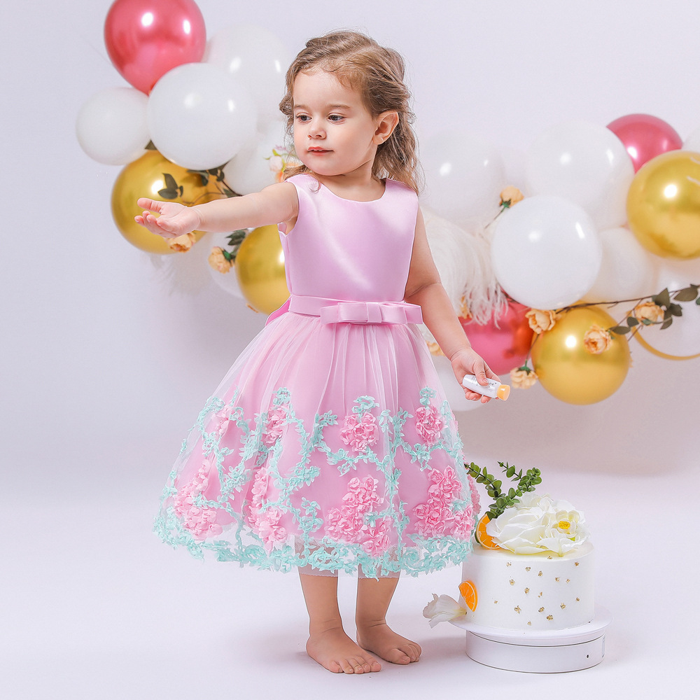 Picture of New summer European and American Princess flower sleeveless mesh baby dress cotton dress children's dress spot