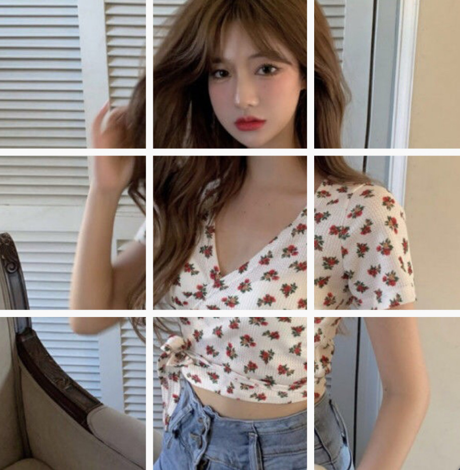 Cross Strap Floral Design V-neck Short-sleeved Sweater Top Short Women's Summer 8279 Floral Short-sleeved T-shirt