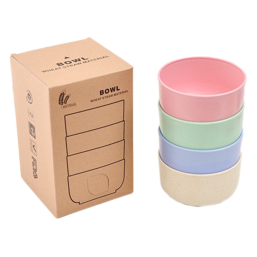 Amazon Cross-Border Wheat Straw Bowl Set Household Kidsren's Rice Bowl Plastic Cereal Bowl Small Gift with Logo Printed