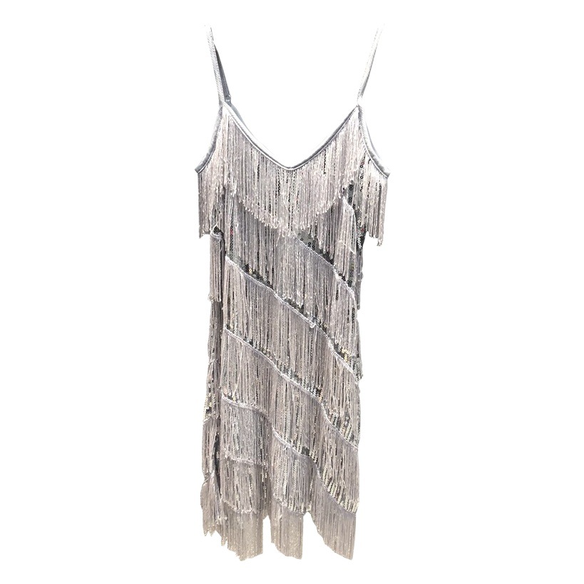 2020 Summer New Sexy V-neck Tassel Sling Dress Sequins Ballroom Dance Dress Nightclub Belly Dance Women's Dress