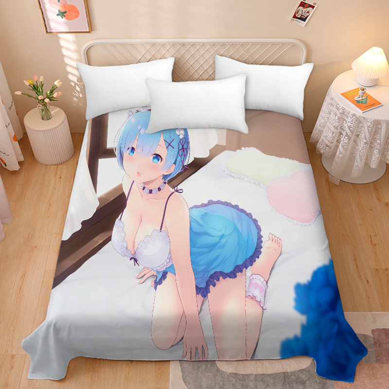 Picture of Anime Two-Dimensional Anime Rem Picture Gentleman 3D Beauty Bed Bed Sheets Single Piece Student Dormitory 1.9m