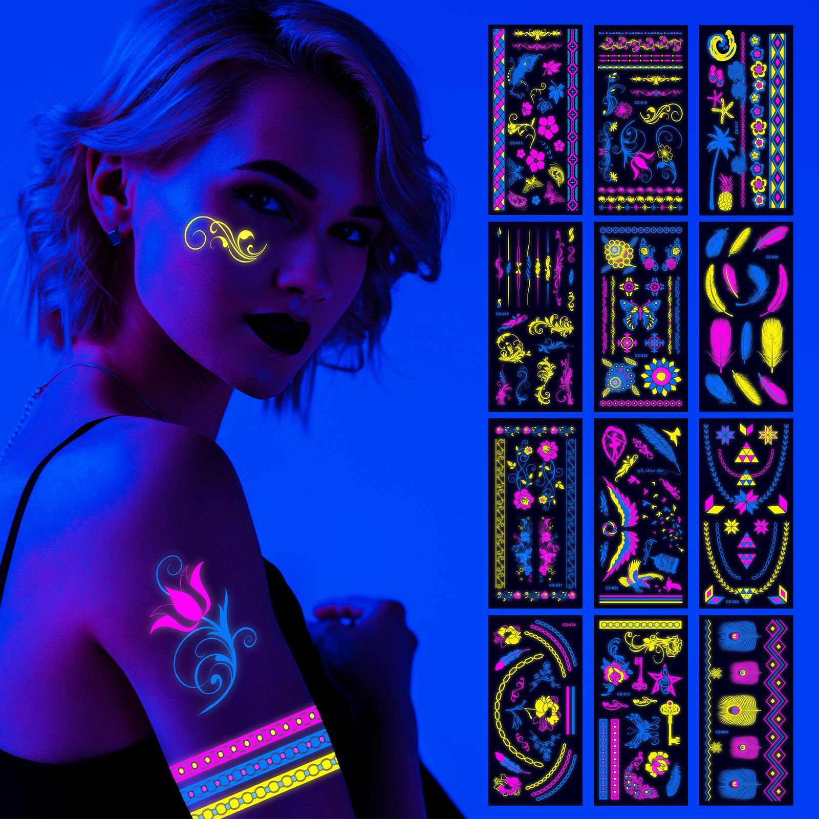 Hot Selling European and American hot creative fluorescent flower arm tattoo stickers face stickers waterproof music festival arm tattoo stickers in stock