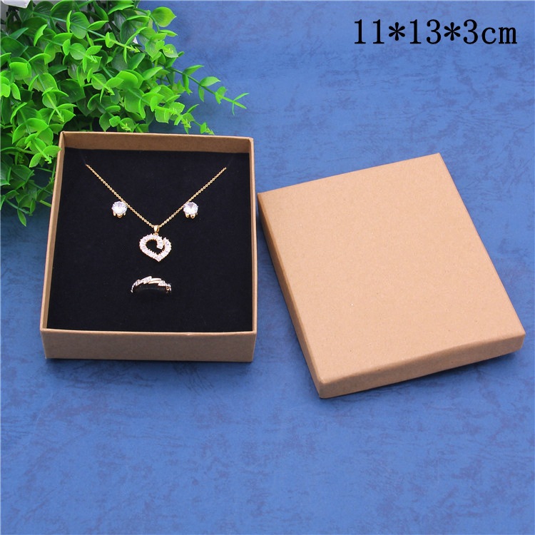 Ready-Made Vintage Necklace and Earring Jewelry Universal Set Box with Lid and Base, Kraft Paper Sachet Gift Packaging Box