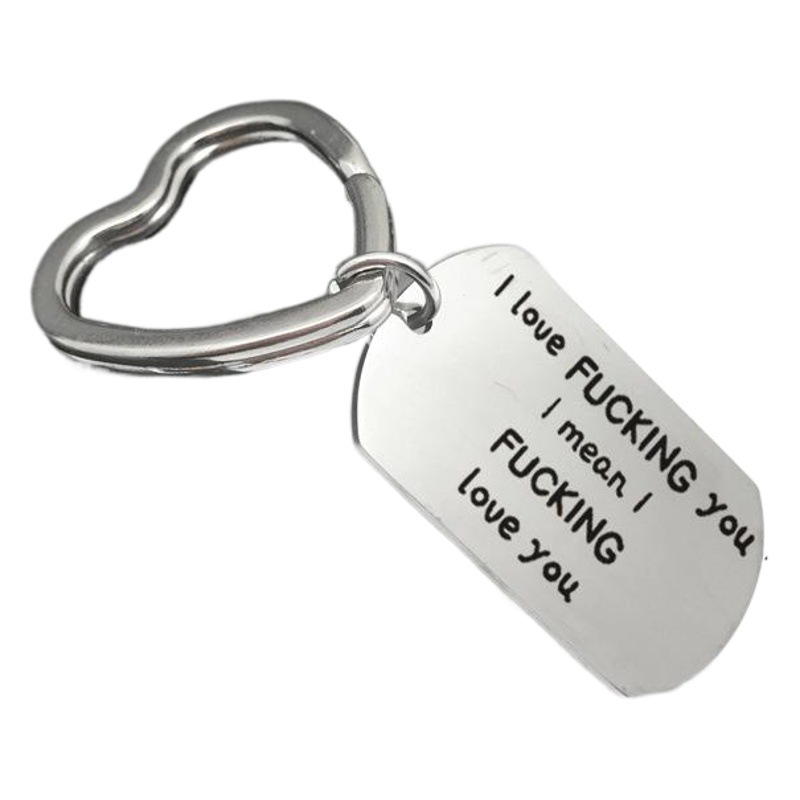 Couple keychain cross-border exclusive I Love fu * cking you stainless steel military brand peach heart key ring