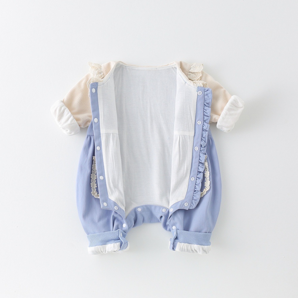 Picture of Baby Clothes Spring Clothes Baby Girl's One-piece Clothes Princess Western Style Full Moon Hundred Days Ha Clothes Spring Long-sleeved Double-layer Climbing Clothes