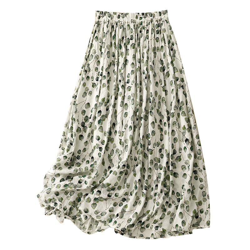 Picture of Real shot 2024 summer bubble pleated cotton fresh floral plus size women's dress mid-length skirt Risen skirt women
