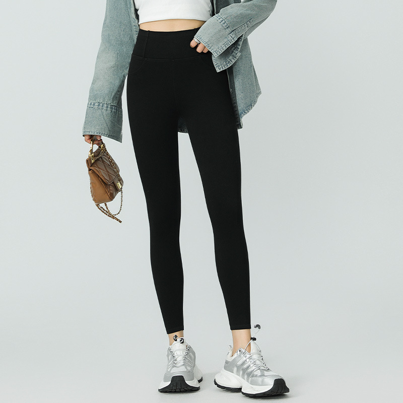Picture of Denim Yoga Pants for Women in Autumn and Winter New High-Waisted Slim Black Pants for Outer Wear Tight Elastic Belly-Control Leggings