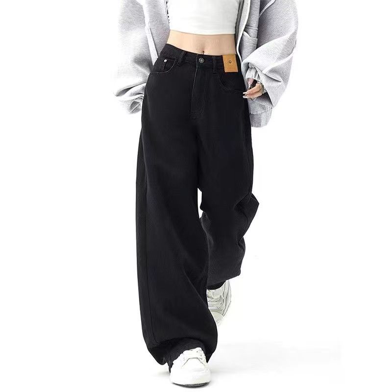 American Retro Black Straight Jeans for Women 2024 New Loose Fashion Slim Floor-Length Pants Wide-Leg Pants