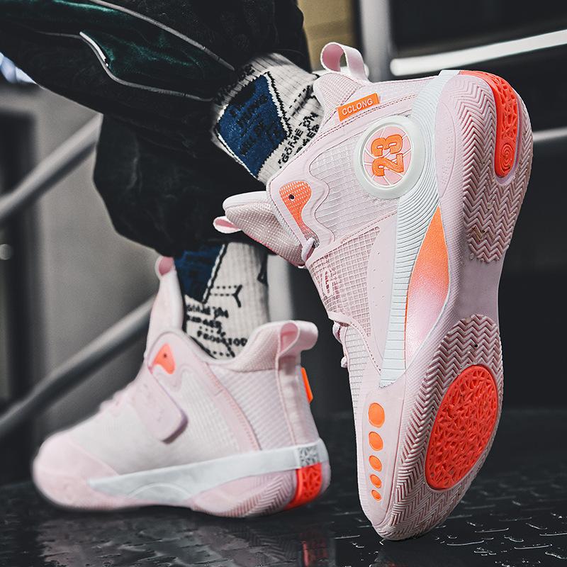 2023 New Basketball Shoes Couple High-top Sneakers Practical Youth Middle-top sneaker Wear-resistant All-match Pink Shoes