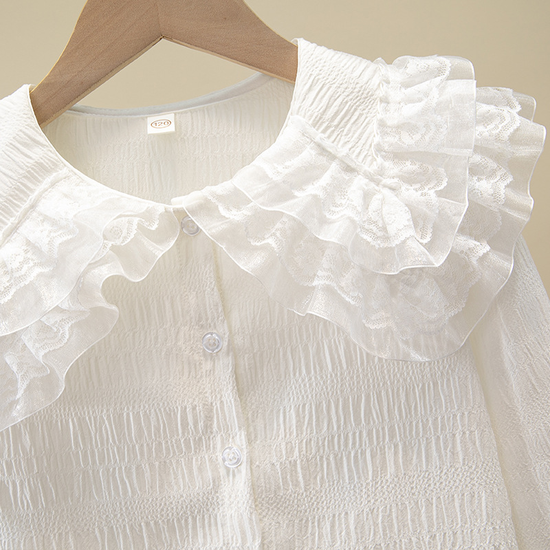 Picture of Girls Thin Shirt 2025 Spring and Summer New Children's Clothing Girls Summer Chiffon Shirt White Doll Collar Top