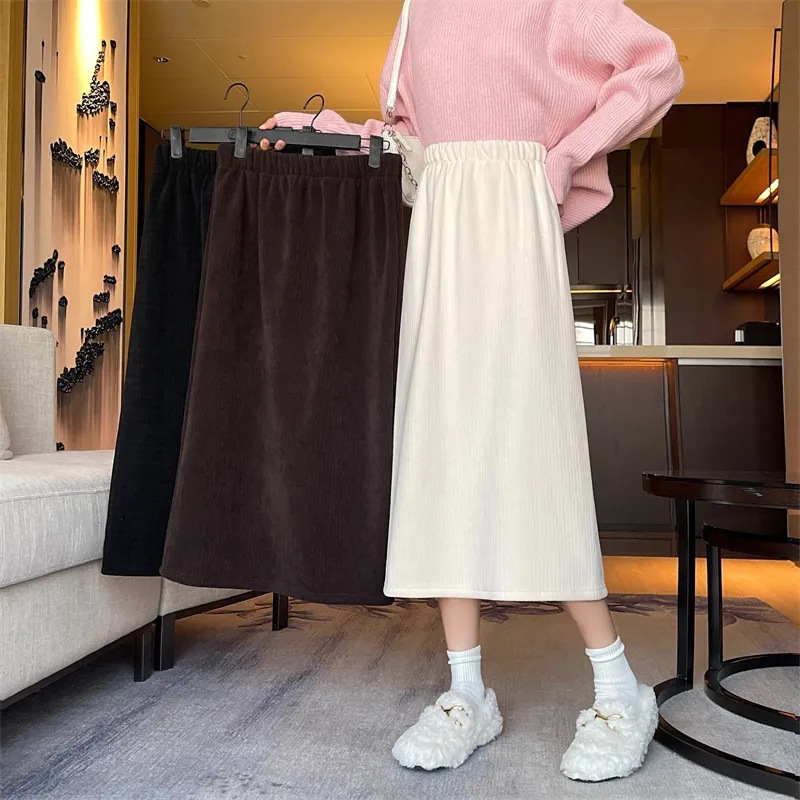 2023 Hip Skirt New A- line Skirt Women's Autumn and Winter Corduroy Skirt Split High Waist Slimming Fashion Mid-length