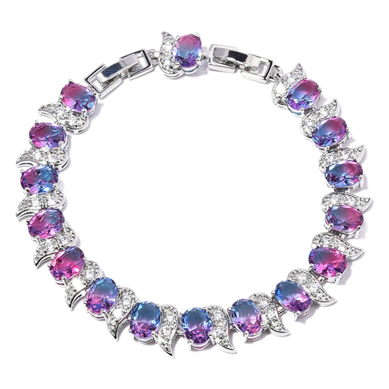 Romantic Rainbow Zircon Jewelry suit Fashion Commuter Necklace Earrings Ring Bracelet Jewelry suit Women Wholesale