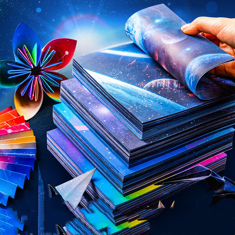Picture of Star Origami Color Paper Children's Handmade Special Kindergarten Luminous Color Pearlescent Double-sided Printing Paper Paper Cut Wholesale