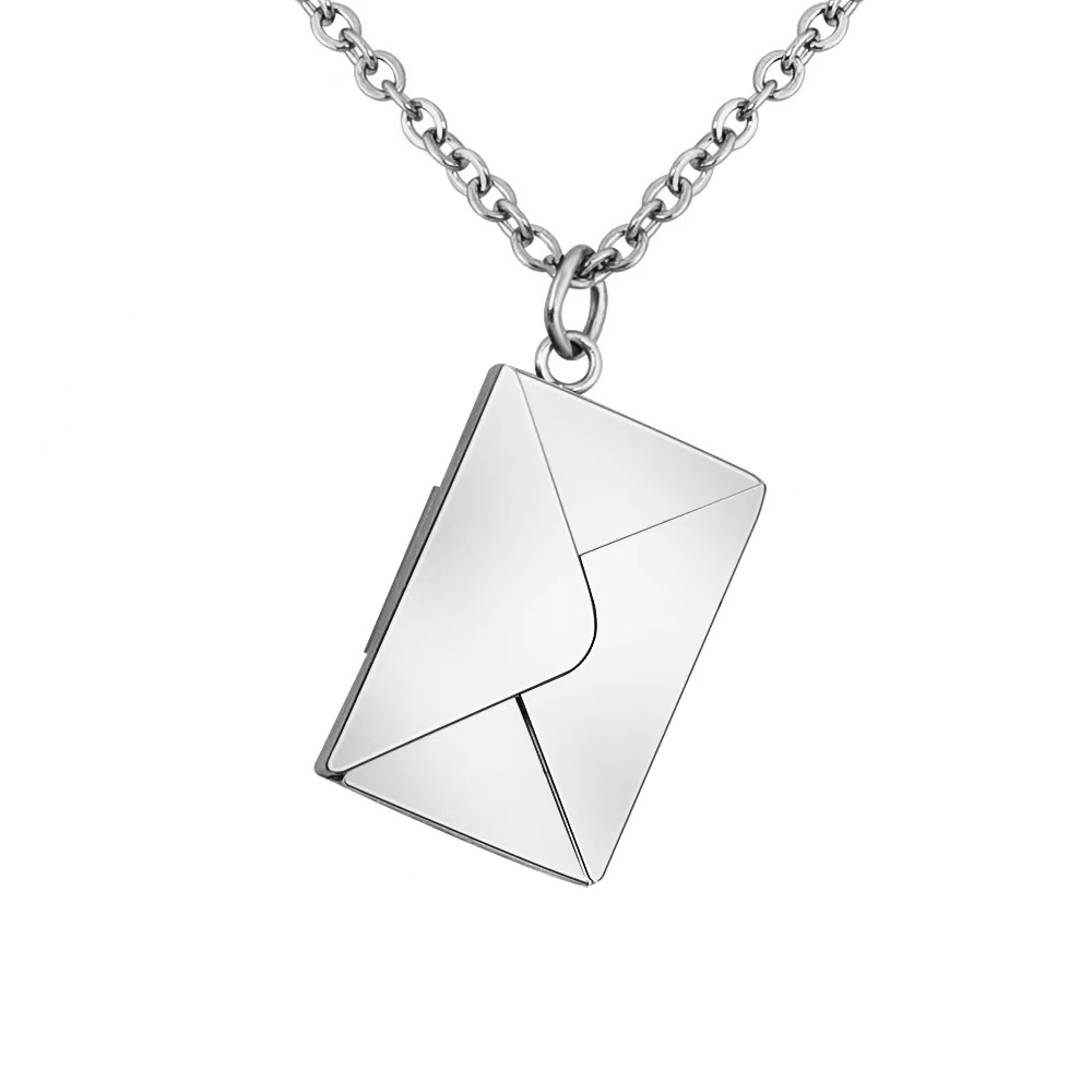 Picture of Open Love Letter Envelope Necklace New Style Niche Design Trendy Couple Titanium Steel Pendant Tanabata Gift