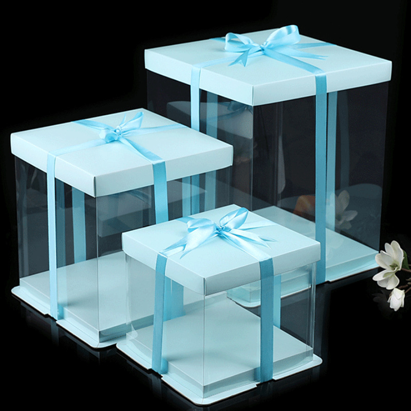Square Cake Box 6 Inches 8 Inches 10 Inches 12inch 14inch Heightened Transparent Large Size Double Layer Birthday Cake Packaging