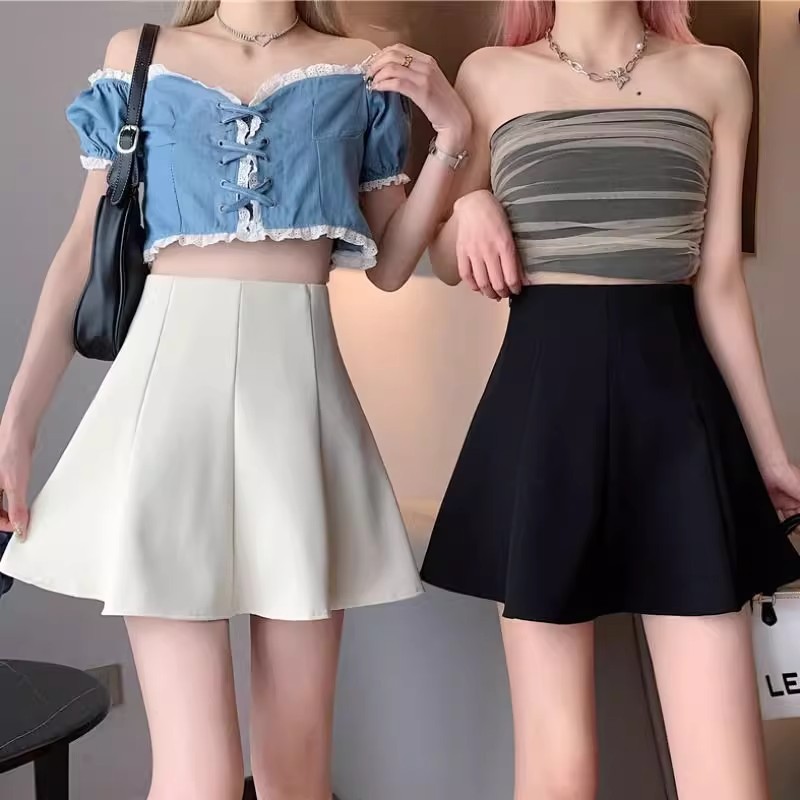 2024 Pleated High Waist Skirt Women's Spring and Summer New Korean Style Skirt Fashionable All-match Slim-fit A- line Skirt
