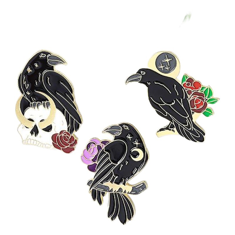 European and American Cartoon Animal Crow Alloy Brooch Rose Skull Pin Clothes Accessories Bag Pendant Badge