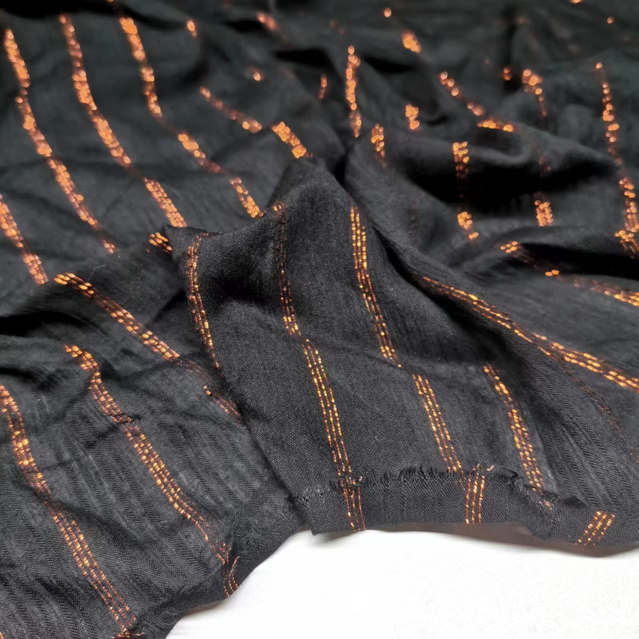 Gold thread rayon fabric jacquard strips black summer dress fabric
