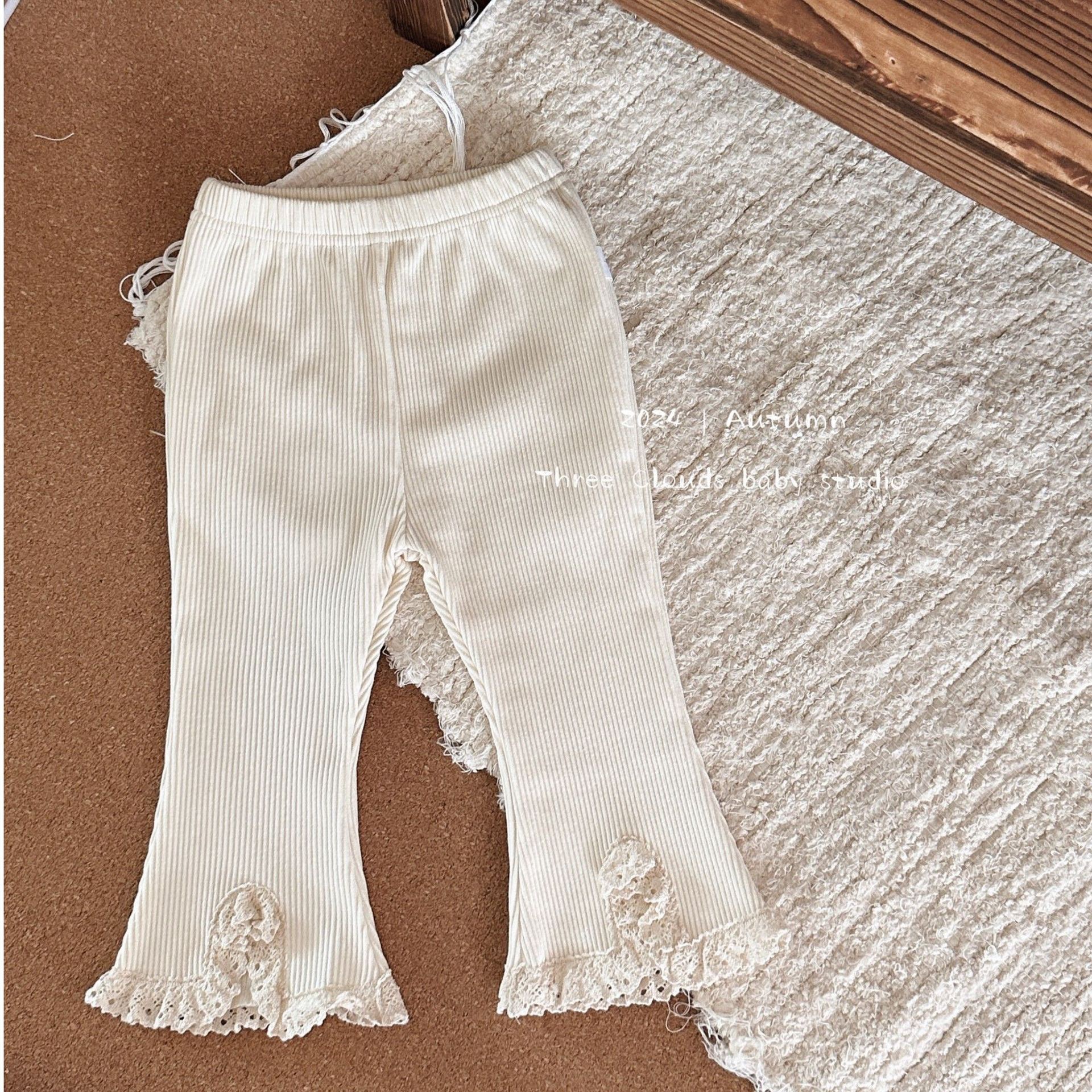 Picture of Infants and Young Children Early Autumn and Winter Baby Girl Korean Style Slightly Flared Lace Pants Elastic Pit Strips Versatile Pure Color Bell-Bottom Pants
