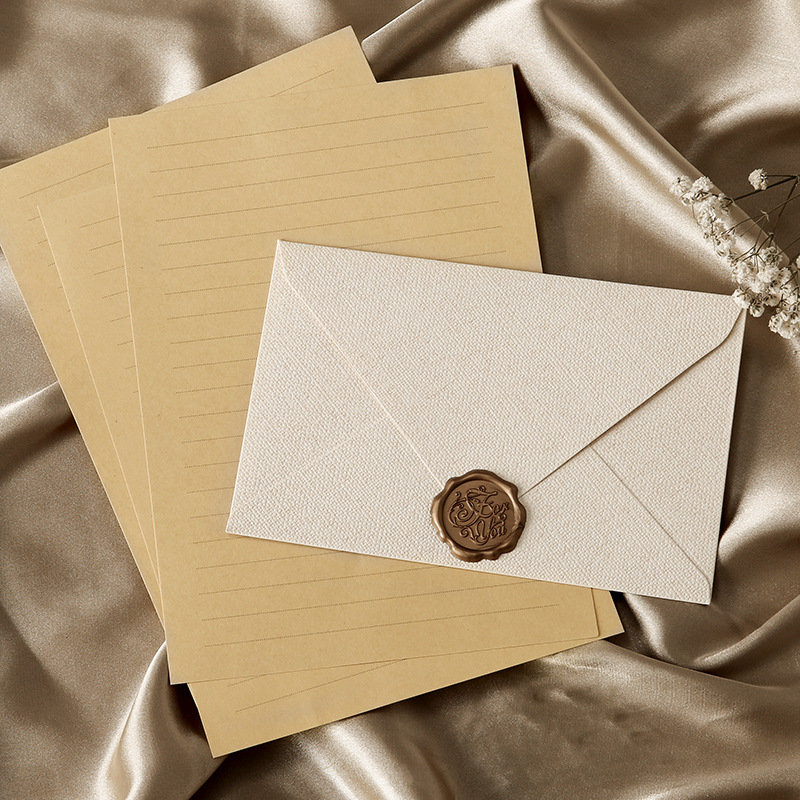 Picture of Linen Envelope Letter Paper Set Retro Love Letter Chinese Style Cowhide Special Paper Invitation Postcard Fire Paint Envelope