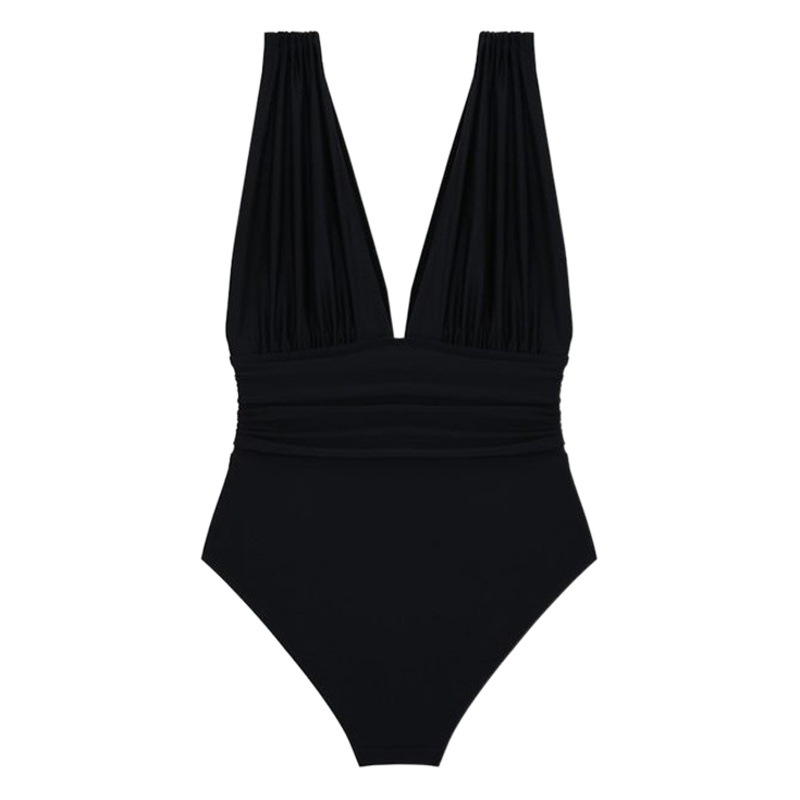 Women's swimsuit new sexy steel support push up small chest triangle high waist one-piece deep V-neck two-piece swimsuit South Korea