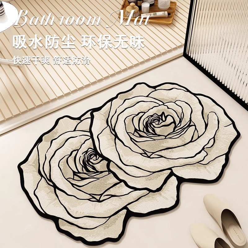 Light Luxury French Style Carpet Bathroom Floor Mat Toilet Washstand Door Anti-Slip Mat Sludge-Resistant Absorbent Foot Mat Diatom Mud
